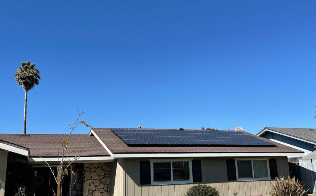 Solar panels installed on a residential roof in San Luis Obispo County by Axiom 360